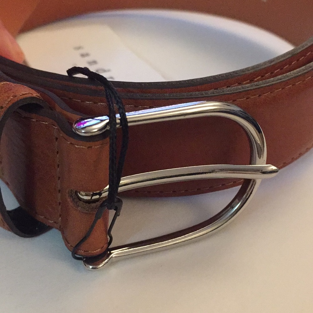 Sandro Men brown leather belt with silver bucket